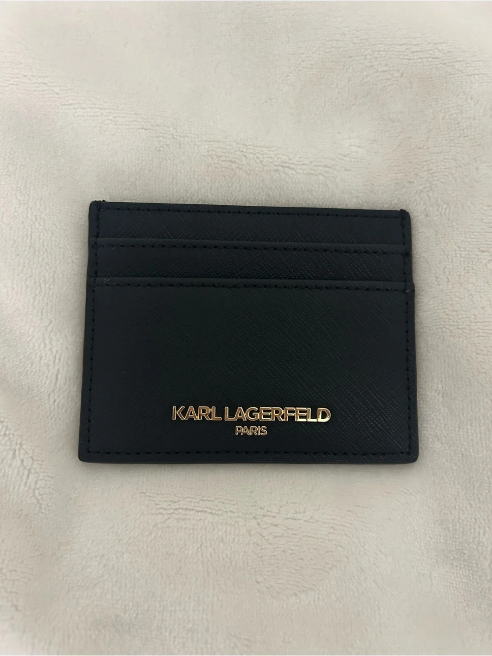 Karl Lagerfeld Black Leather Slim Card Case with Gold Logo